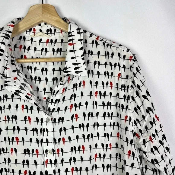 Jane and Delancey White Black & Red Bird Long Sleeve Button Down XL - Picture 3 of 3